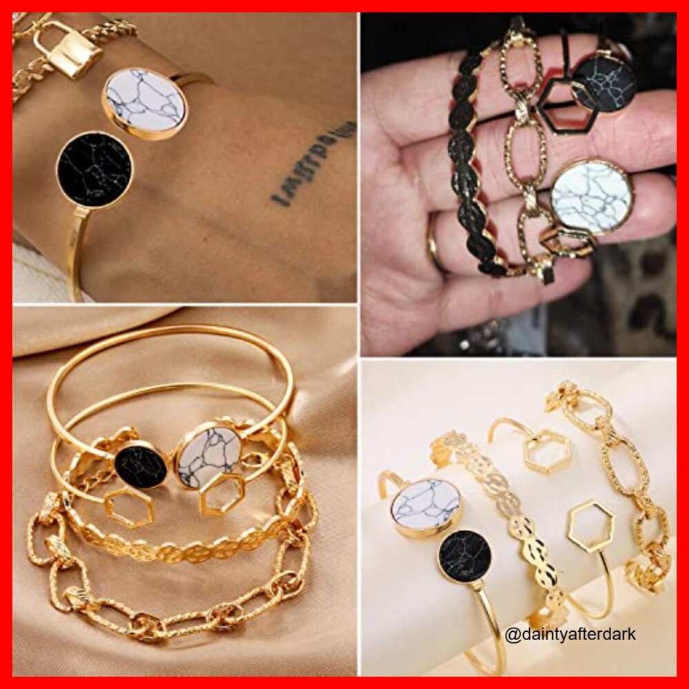 Gold Plated Alloy Stackable Bracelets Set With Ch… - image 2